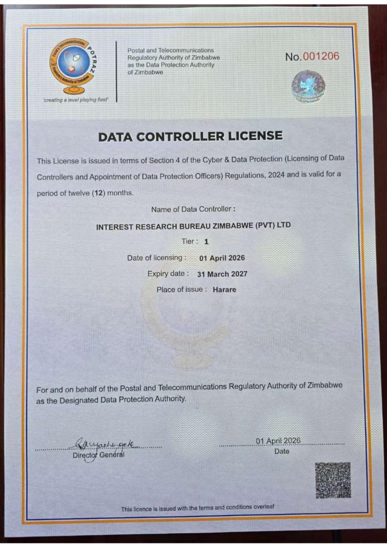 Preview of the IRBZ Data Controller Licence